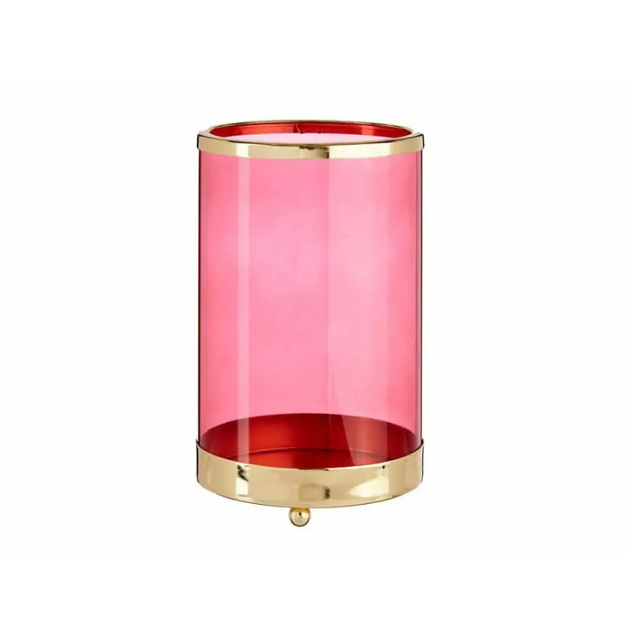 Candleholder Gift Decor Pink Golden Metal Glass 12,2 x 19,5 x 12,2 cm Cylinder - Декорация и Осветление<<<Дом