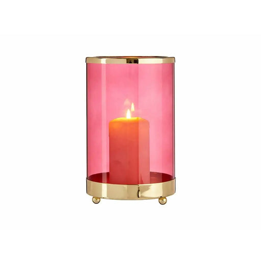 Candleholder Gift Decor Pink Golden Metal Glass 12,2 x 19,5 x 12,2 cm Cylinder - Декорация и Осветление<<<Дом