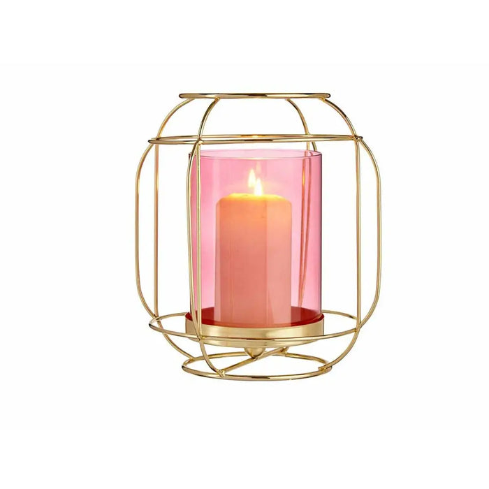 Candleholder Gift Decor Pink Golden Metal Glass 19 x 20 x 19 cm Lantern - Декорация и Осветление<<<Дом