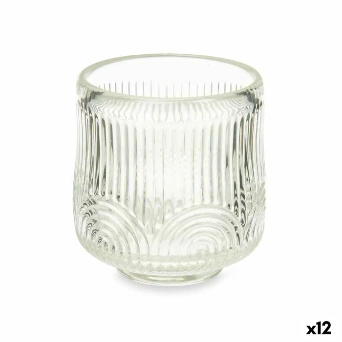 Candleholder Gift Decor Transparent Crystal 7,5 x 7,8 x 7,5 cm Stripes (12 Units) - Декорация и Осветление<<<Дом