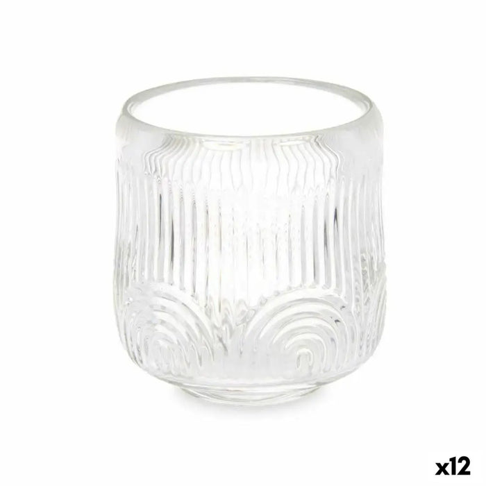 Candleholder Gift Decor Transparent Crystal 9 x 9,5 x 9 cm Stripes (12 Units) - Декорация и Осветление<<<Дом