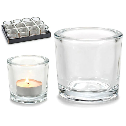 Candleholder Gift Decor Transparent Glass 6,5 x 6 x 6,5 cm (12 Units) - Декорация и Осветление<<<Дом