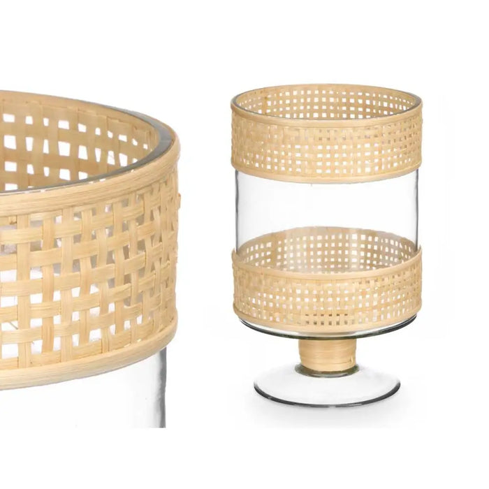 Candleholder Gift Decor Transparent Natural Glass Rattan 15,5 x 24 x 15,5 cm (6 Units) - Декорация и Осветление<<<Дом
