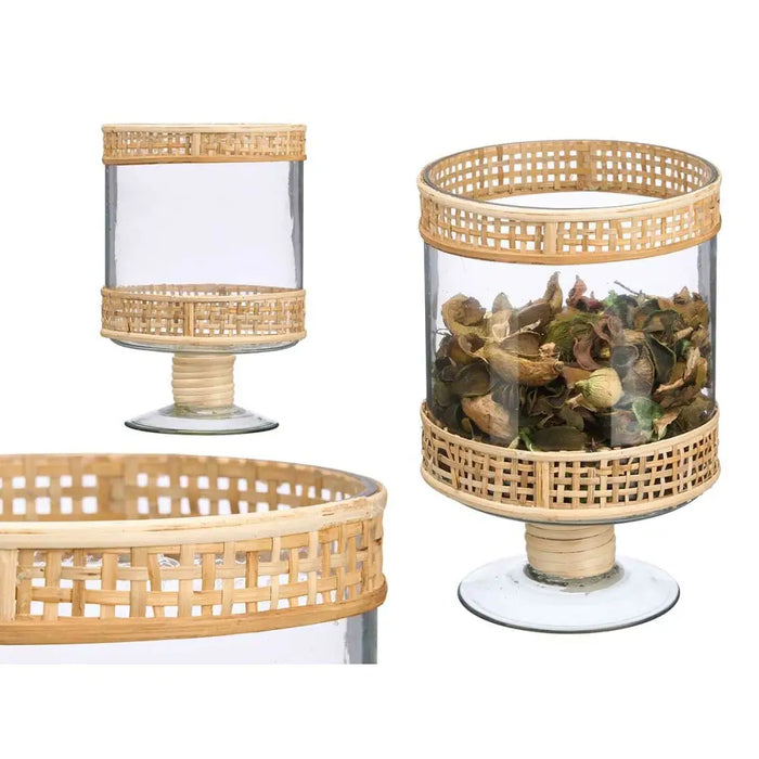 Candleholder Gift Decor Transparent Natural Glass Rattan 15,5 x 24 x 15,5 cm (6 Units) - Декорация и Осветление<<<Дом