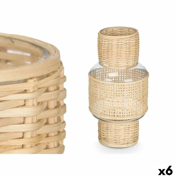 Candleholder Gift Decor Transparent Natural Glass Rattan 15,5 x 31 x 15,5 cm (6 Units) - Декорация и Осветление<<<Дом