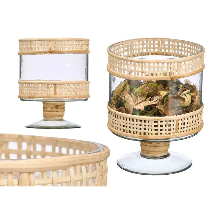 Candleholder Gift Decor Transparent Natural Glass Rattan 15 x 20 x 15 cm (6 Units) - Декорация и Осветление<<<Дом