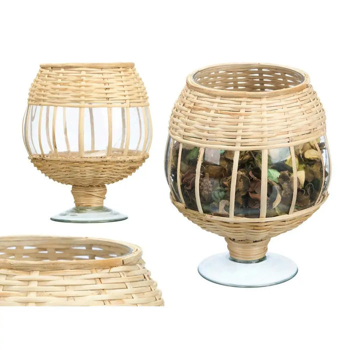 Candleholder Gift Decor Transparent Natural Glass Rattan 18 x 22 x 18 cm (6 Units) - Декорация и Осветление<<<Дом