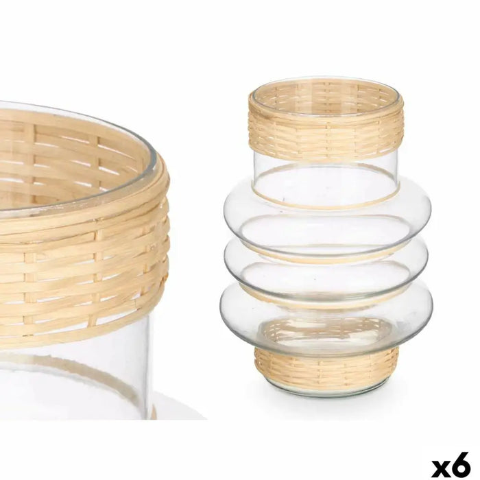 Candleholder Gift Decor Transparent Natural Glass Rattan 18 x 24 x 18 cm (6 Units) - Декорация и Осветление<<<Дом