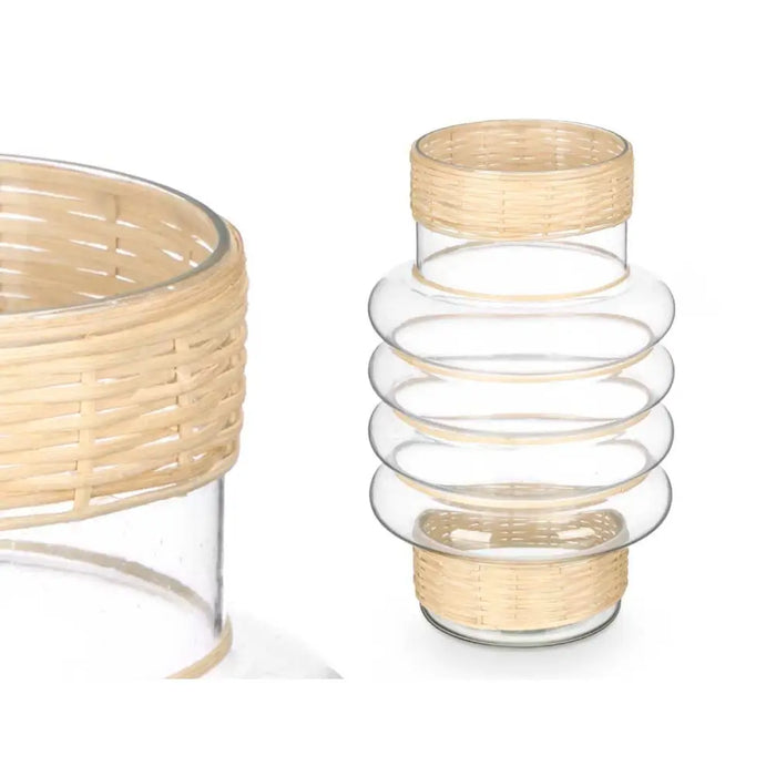 Candleholder Gift Decor Transparent Natural Glass Rattan 18 x 30 x 18 cm (6 Units) - Декорация и Осветление<<<Дом