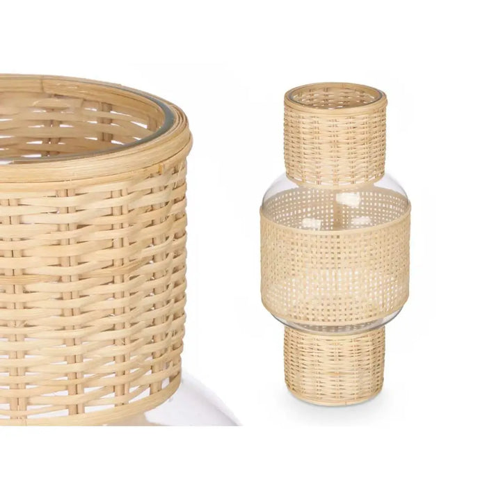 Candleholder Gift Decor Transparent Natural Glass Rattan 18 x 38 x 18 cm (4 Units) - Декорация и Осветление<<<Дом