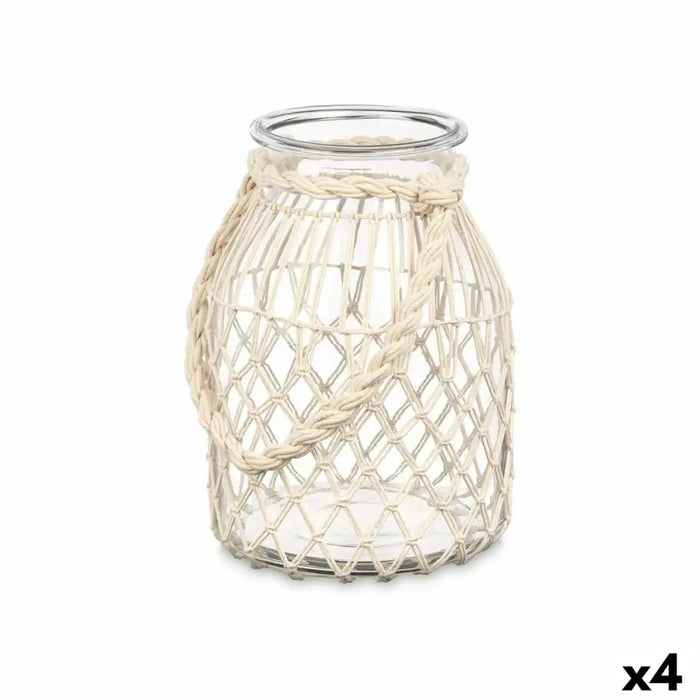 Candleholder Gift Decor White Transparent Glass Rope 20 x 30 cm 22 x 30 x 20 cm Tin (4 Units) - Декорация и