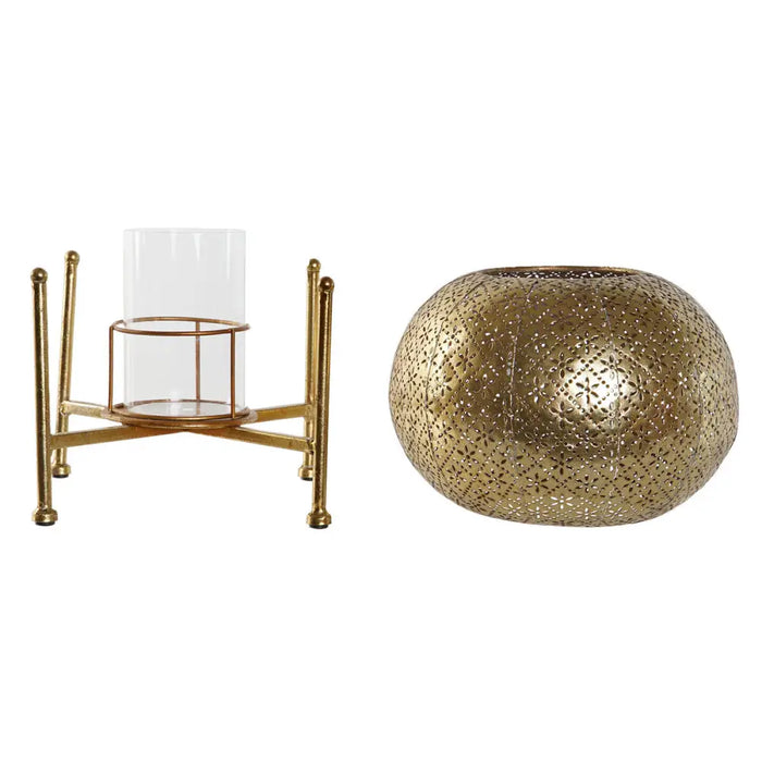 Candleholder Home ESPRIT Golden Metal Crystal 24 x 24 x 20 cm - Декорация и Осветление<<<Дом Градина<<<BigBuy&&&Свещи и