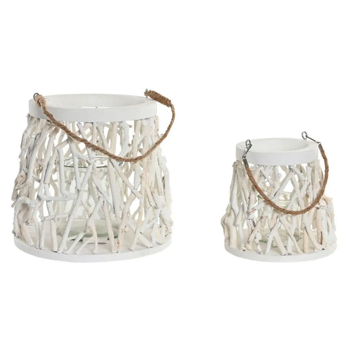Candleholder Home ESPRIT White Wood Crystal 35 x 35 x 32 cm (2 Units) - Декорация и Осветление<<<Дом