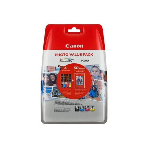 CANON 1LB CLI-551 Value Pack Blister 4x6 Phot Paper PP-201 50sheets + Cyan Magenta Yellow & Photo Black ink tanks