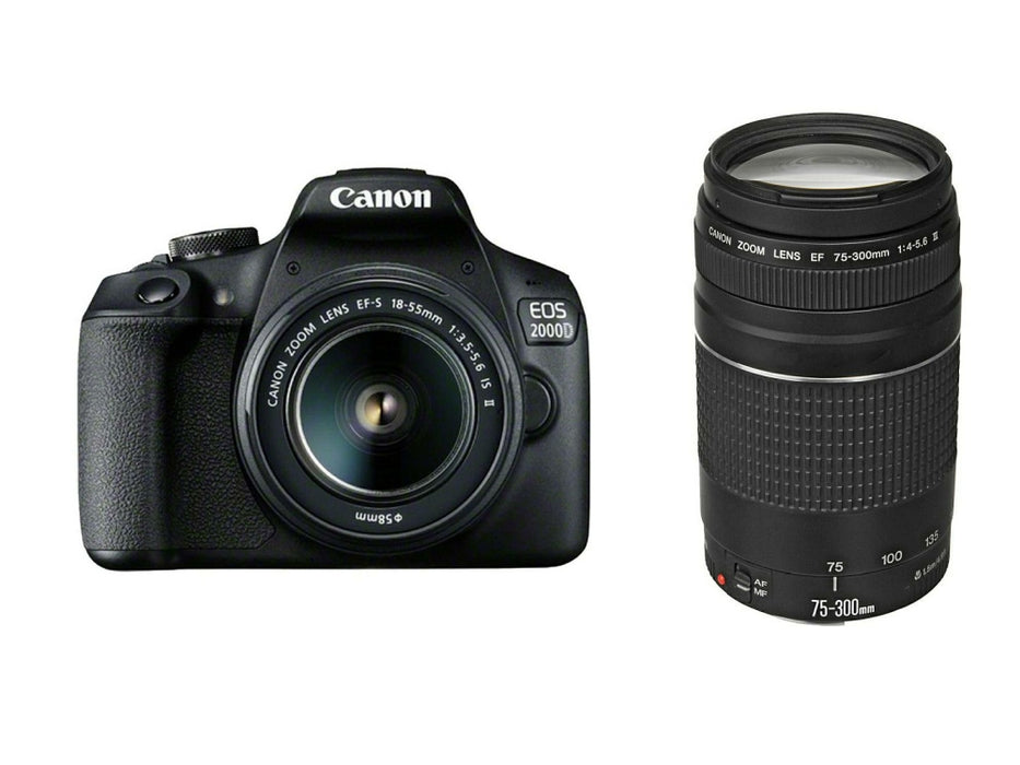 Canon EOS 2000D, black + EF-s 18-55mm f/3.5-5.6 IS II + EF 75-300 mm f/4.0-5.6 III