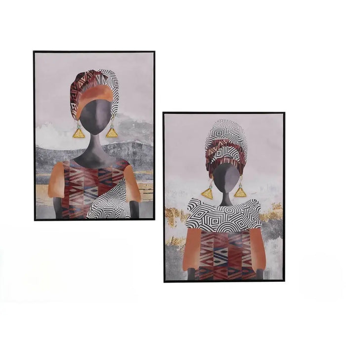 Canvas Gift Decor Red Grey Orange Lady 50 x 3 x 70 cm (4 Units) - Декорация и Осветление<<<Дом