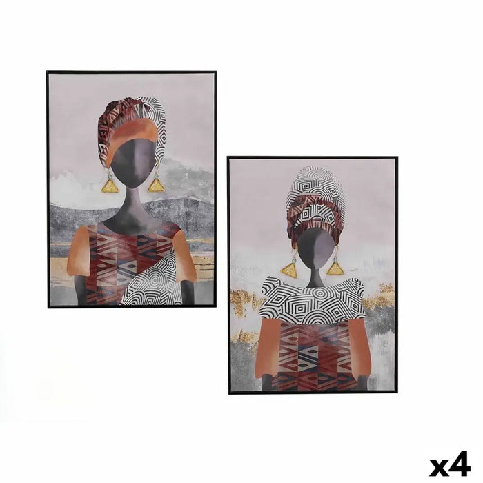 Canvas Gift Decor Red Grey Orange Lady 50 x 3 x 70 cm (4 Units) - Декорация и Осветление<<<Дом