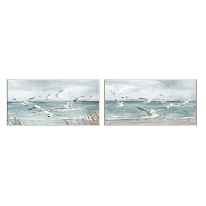 Canvas Home ESPRIT Blue White Mediterranean Seagull 140 x 3,7 x 70 cm (2 Units) - Декорация и Осветление<<<Дом