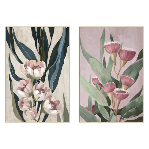 Canvas Home ESPRIT Green Pink Flowers Modern (2 Units) - Декорация и Осветление<<<Дом Градина<<<BigBuy&&&Картини и