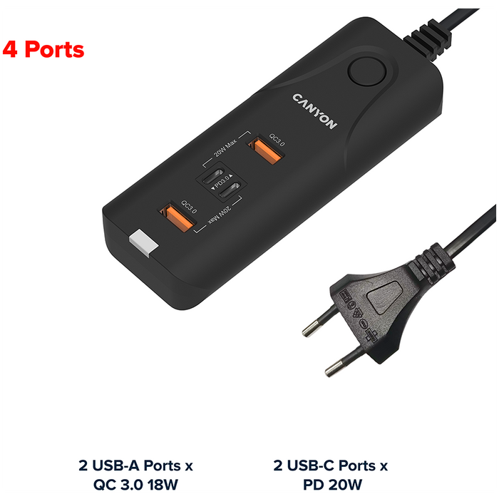 Charger Canyon CNE-CHA10B 100-240/5V 2xUSB-A+2xUSB-C 40W