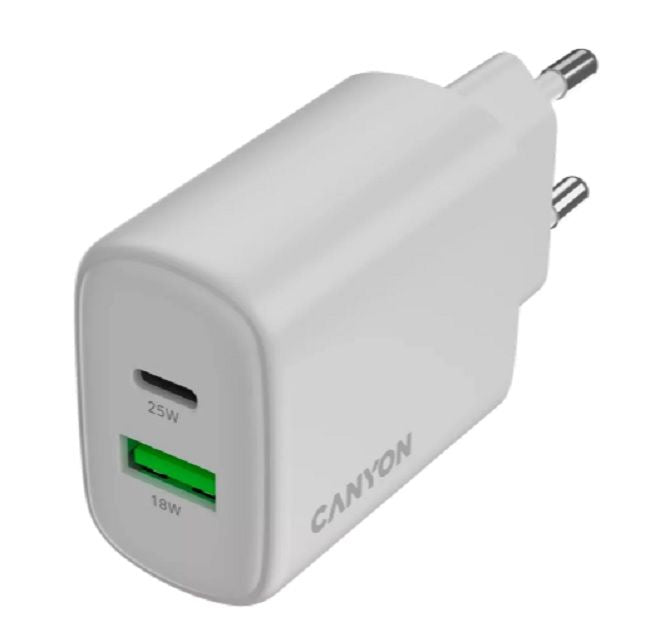CHARGER 220V CANYON 25W WH CNE-CHA250-21 up to 18 W USB-A, up to 25W USB-C