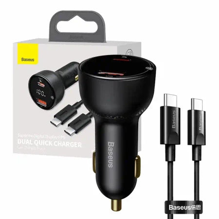 Car charger Baseus Superme USB USB-C 100W + USB-C cable (black) - Car chargers<<<Chargers<<<GSM