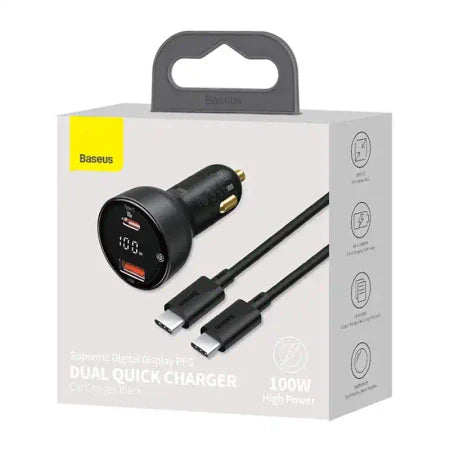 Car charger Baseus Superme USB USB-C 100W + USB-C cable (black) - Car chargers<<<Chargers<<<GSM