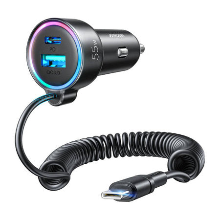 Car charger Joyroom JR-CL07 3-in-1 1x USB + 1x PD 55W + Type-C cable (black) - Car chargers<<<Chargers<<<GSM