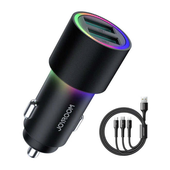Car Charger Joyroom JR-CL10 2x USB 4.8A + Cable 3in1 (black) - Car chargers<<<Chargers<<<GSM