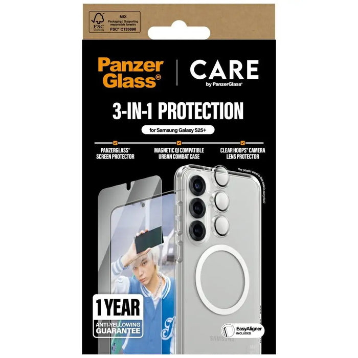 CARE by PanzerGlass Flagship 3in1 Case + Glass + Lens Protective Kit for Samsung Galaxy S25+ - Cell phone cases