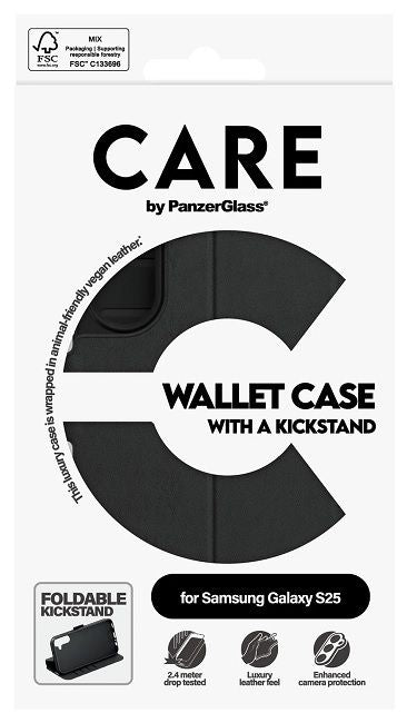 CARE by PanzerGlass Feature Wallet Kickstand Case for Samsung Galaxy S25 - Black