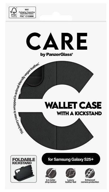 CARE by PanzerGlass Feature Wallet Kickstand Case for Samsung Galaxy S25+ - Black