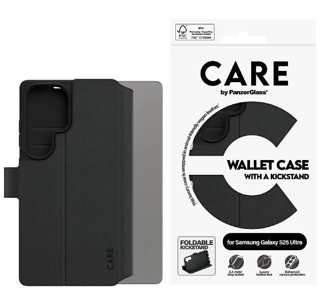 CARE by PanzerGlass Feature Wallet Kickstand Case for Samsung Galaxy S25 Ultra - Black