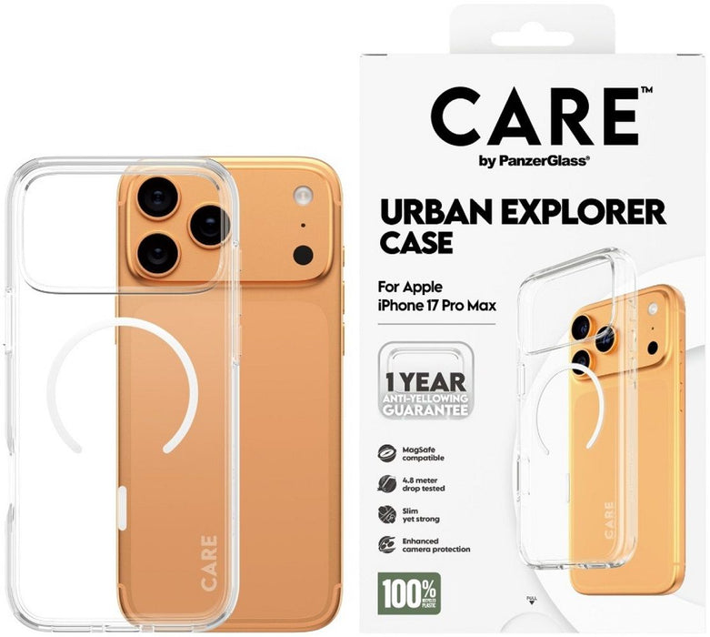 CARE by PanzerGlass Flagship Urban Explorer Case w. White MagSafe for iPhone 17 Pro Max - Transparent