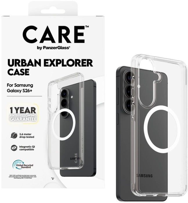 CARE by PanzerGlass Urban Explorer Transparent Case w. White Qi for Samsung Galaxy S26+ - transparent