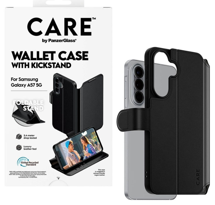 CARE by PanzerGlass Feature Wallet Kickstand Case for Samsung Galaxy A57 - Black