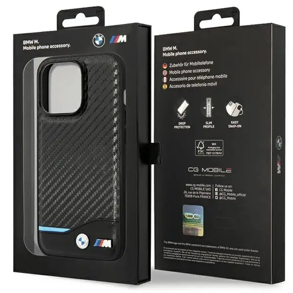 Case BMW BMHCP13L22NBCK iPhone 13 Pro / 13 6.1’’ black/black hardcase Leather Carbon - Cell phone cases