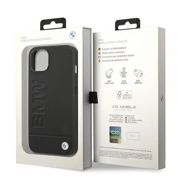 Case BMW BMHCP14MSLLBK iPhone 14 Plus 6.7 ’black / black Leather Stamp - Cell phone cases and covers<<<HurtelXML