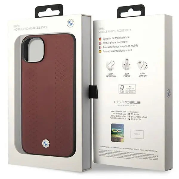 Case BMW BMHCP14S22RFGR iPhone 14 6.1’’ Burgundy/burgundy Leather Diamond Pattern - Cell phone cases
