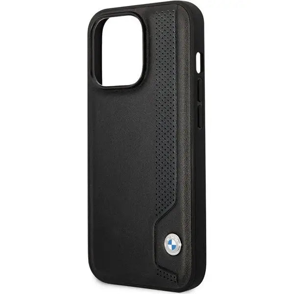 Case BMW BMHCP14X22RBDK iPhone 14 Pro Max 6.7’’ black/black hardcase Leather Blue Dots - Cell phone cases