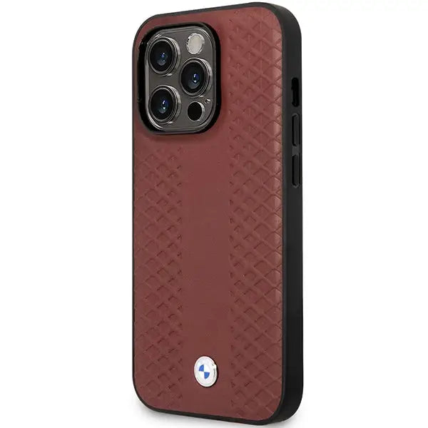 Case BMW BMHCP14X22RFGR iPhone 14 Pro Max 6.7’’ Burgundy/burgundy Leather Diamond Pattern - Cell phone cases