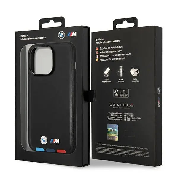 Case BMW BMHMP14L22PTDK iPhone 14 Pro 6.1 ’black / black Leather Stamp Tricolor Magsafe - Cell phone cases