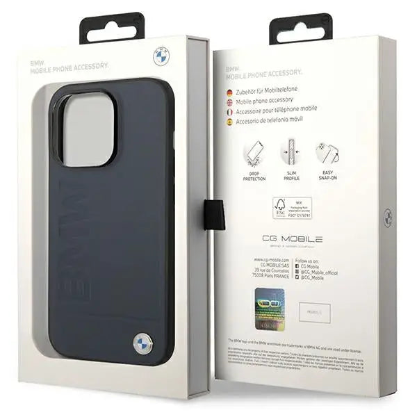 Case BMW BMHMP14LSLLNA iPhone 14 Pro 6.1’’ navy/navy hardcase Leather Hot Stamp MagSafe - Cell phone cases