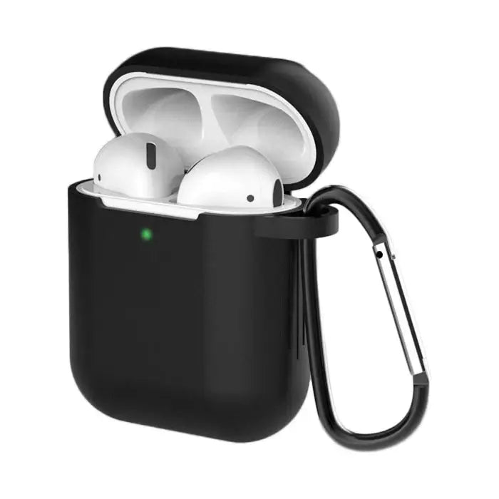 Case for AirPods 2 / AirPods 1 silicone soft cover for headphones + keychain carabiner pendant black (case D) - Cell