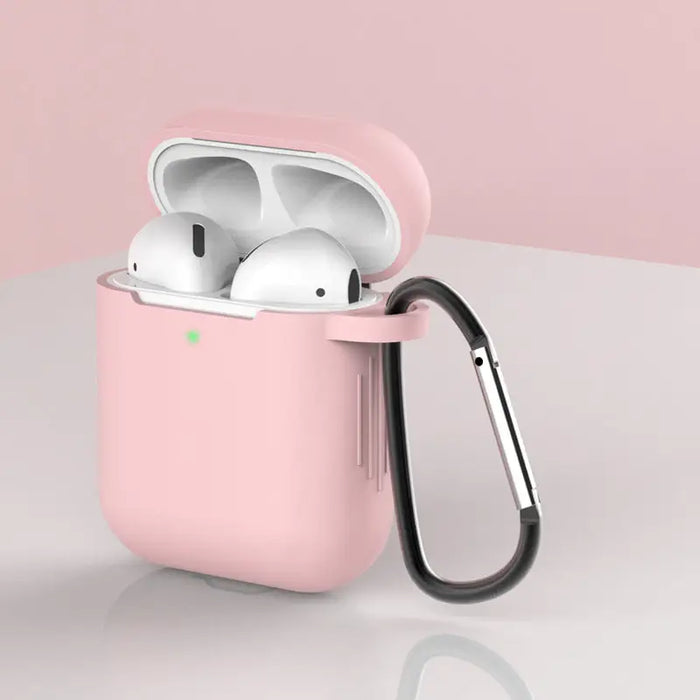 Case for AirPods 2 / AirPods 1 silicone soft case for headphones + keychain carabiner pendant pink (case D) - Cell