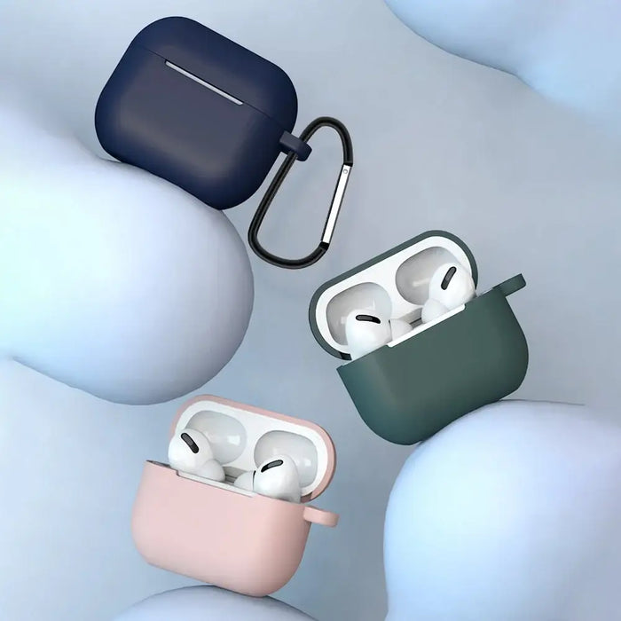 Case for AirPods 3 Silicone Soft Earphone Cover + Keychain Lobster Clasp Pendant Dark Blue (Case D) - Cell phone cases