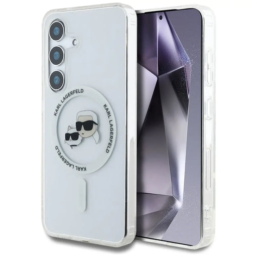 Case Karl Lagerfeld Button Karl & Choupette Heads Printed Logo MagSafe Samsung Galaxy S25 Plus white - Cell phone cases