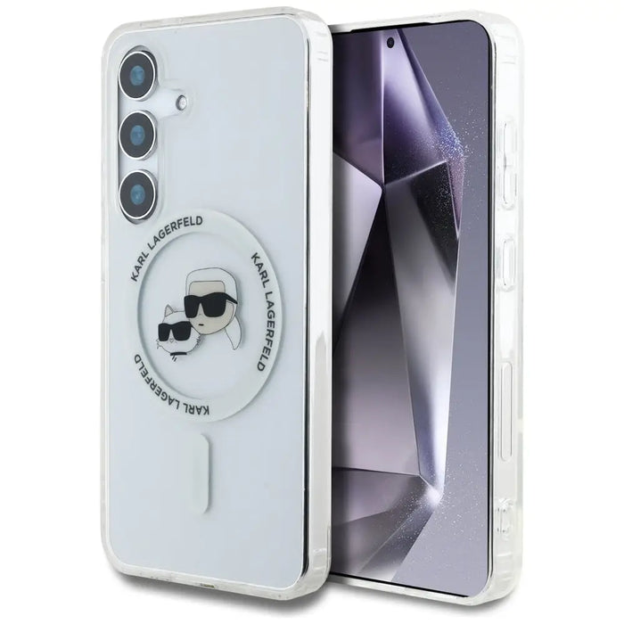Case Karl Lagerfeld Button Karl & Choupette Heads Printed Logo MagSafe Samsung Galaxy S25 Plus white - Cell phone cases
