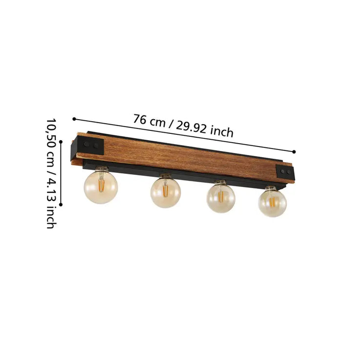 CEILING LAMP E27 QUAD BLACK/WOOD EGLO LAYHA - Плафони<<<Вътрешно осветление<<<Мебели и