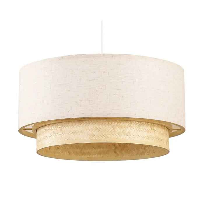 Ceiling Light DKD Home Decor Polyester White Light brown Bamboo 50 W (50 x 50 x 25 cm) - Декорация и Осветление<<<Дом